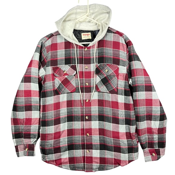 Wrangler Authentics Other - Wrangler Authentics Men's Plaid Quilted Lined Flannel Shirt Jacket Hoodie Red M